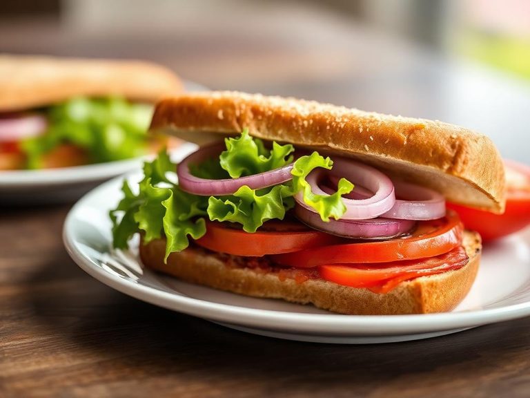 Lettuce, tomato, and onion sandwich