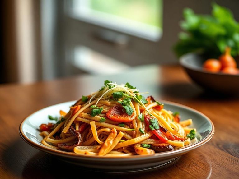 Light vegetable stir-fry with sprouted beans