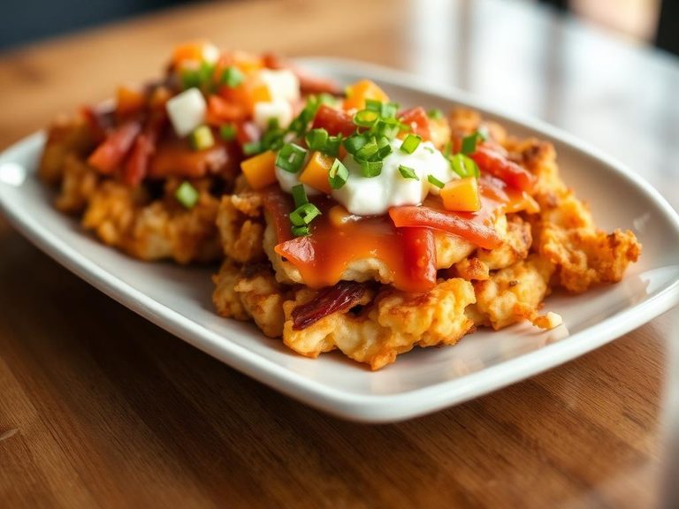 Loaded hash browns with toppings