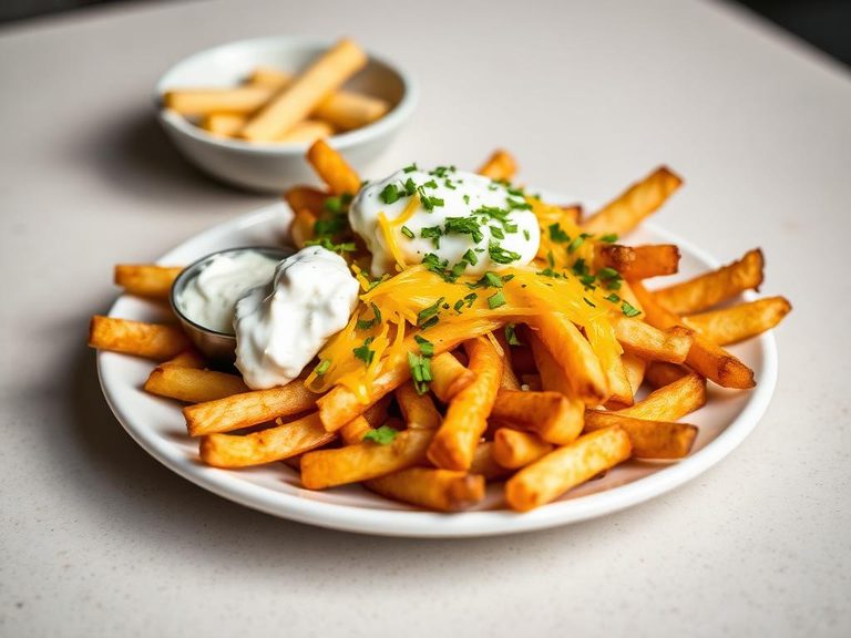 Loaded home fries with cheese and sour cream