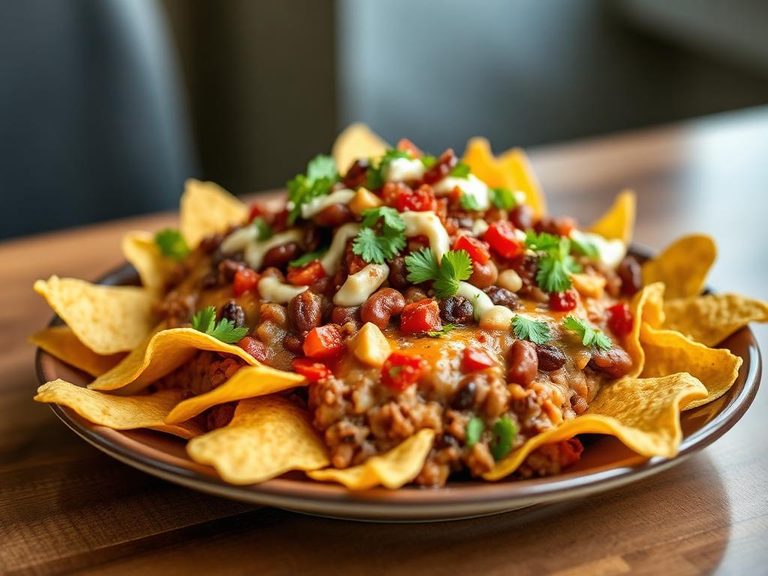 Loaded nachos with bean dip base