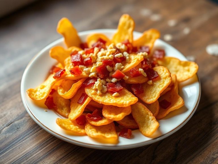 Loaded potato chips with cheese and bacon