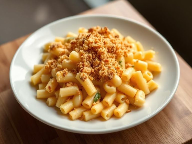 Macaroni and cheese with a breadcrumb topping