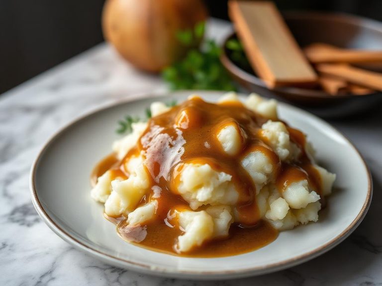 Mashed potatoes with gravy