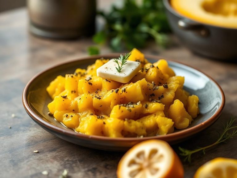 Mashed squash with butter and herbs