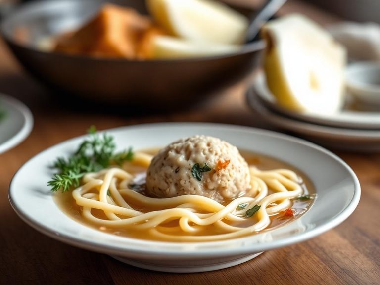 Matzo ball soup with noodles