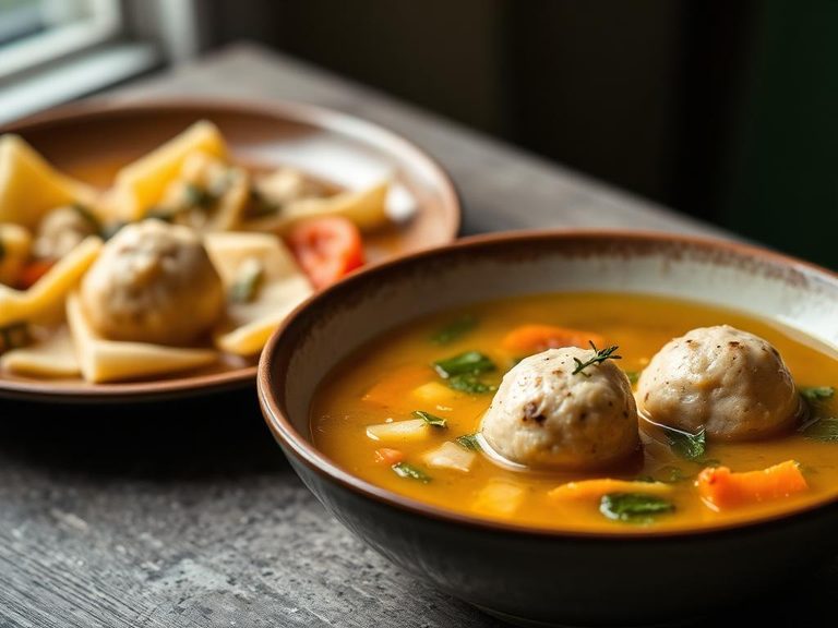 Matzo ball soup with vegetables