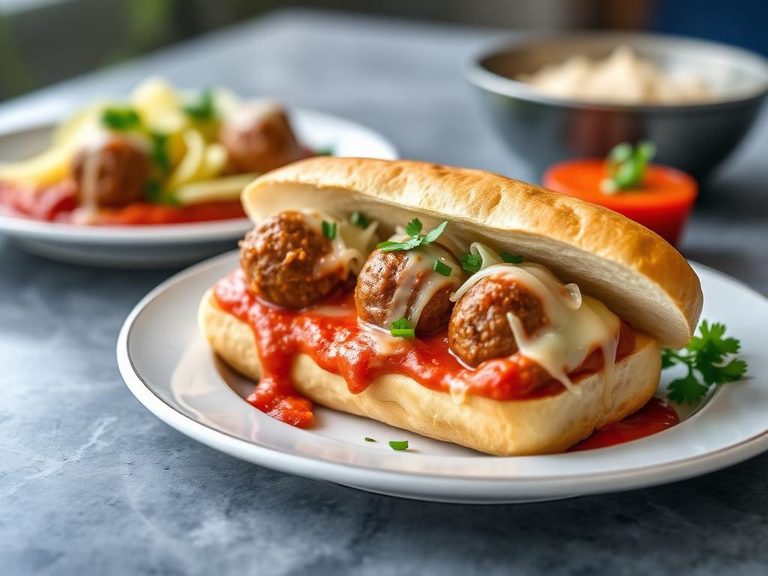 Meatball subs with marinara and vegan cheese