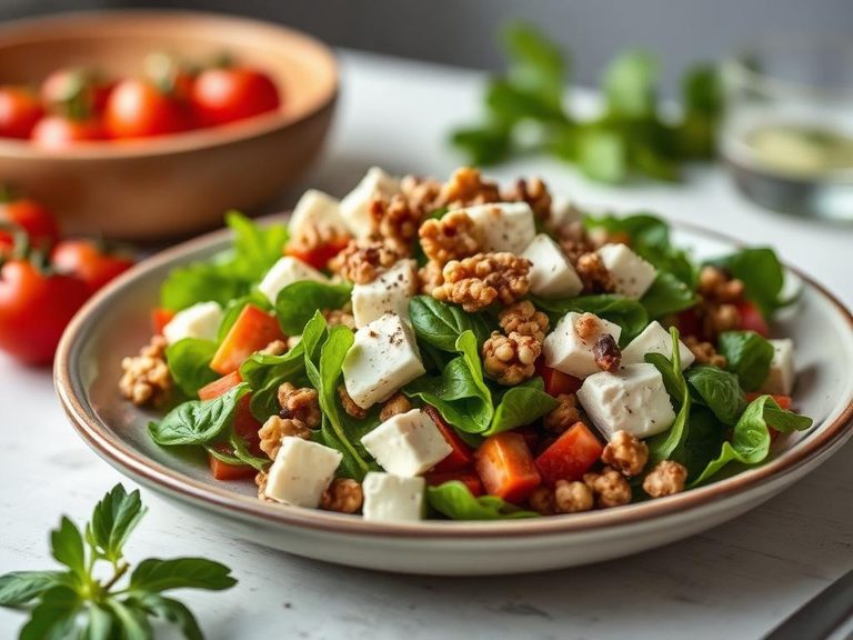 Mediterranean salad with feta and walnuts