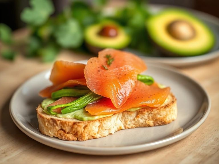 Melba toast with avocado and smoked salmon