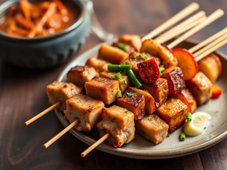 Miso Pork and Vegetable Skewers