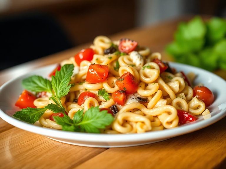 Mixed into a pasta salad