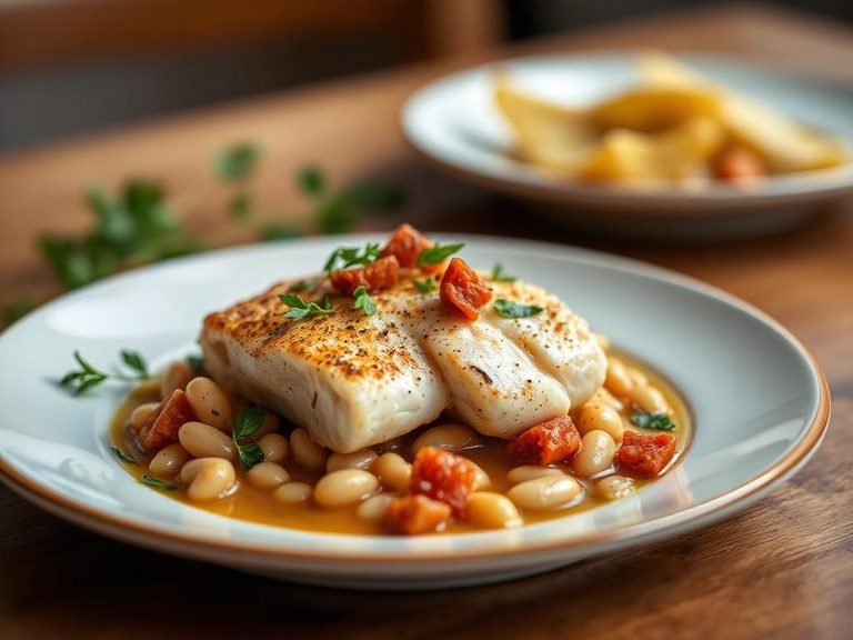 Monkfish with Chorizo and White Beans