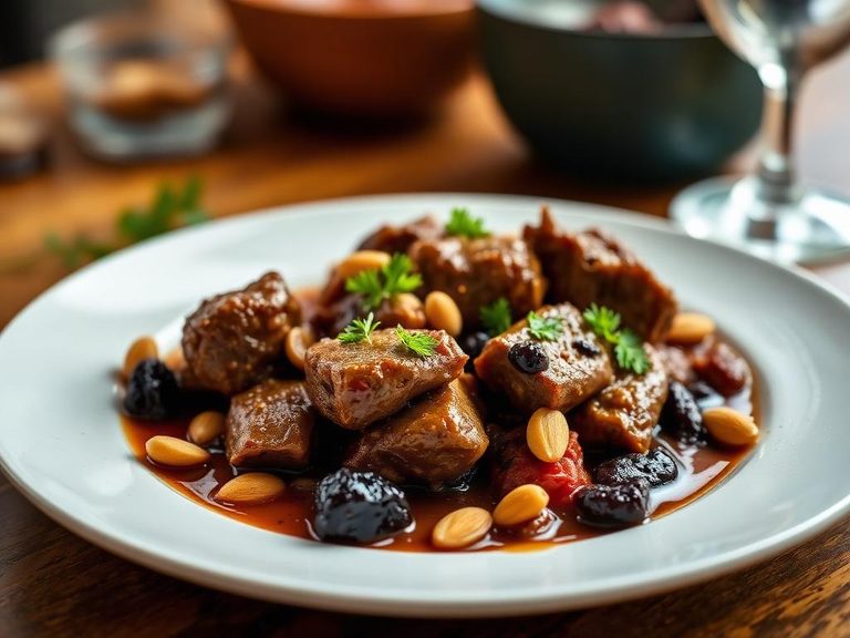 Moroccan Lamb Tagine with Prunes and Almonds
