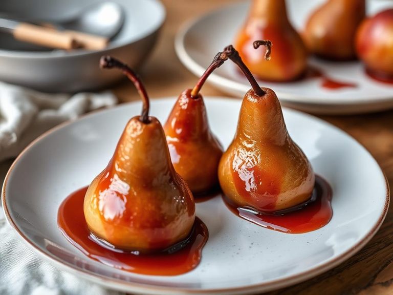 Muscat-poached pears