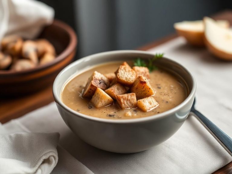 Mushroom Soup with Croutons