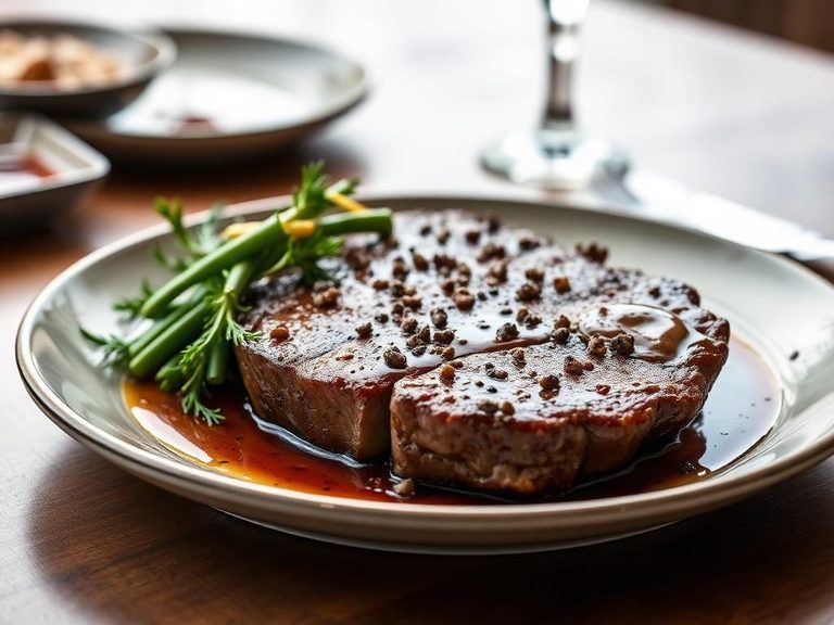 New York Strip Steak with Peppercorn Sauce