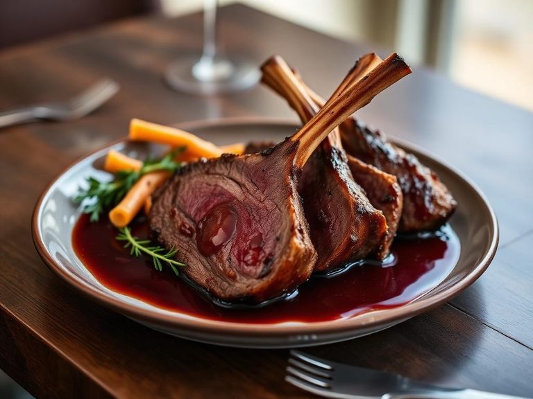 New Zealand Lamb Rack with Red Wine Reduction