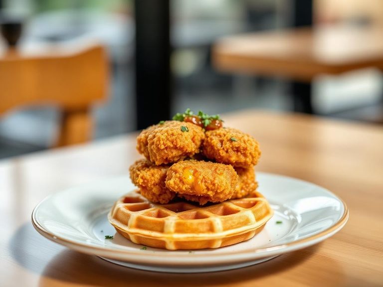 Nugget and waffle breakfast stack