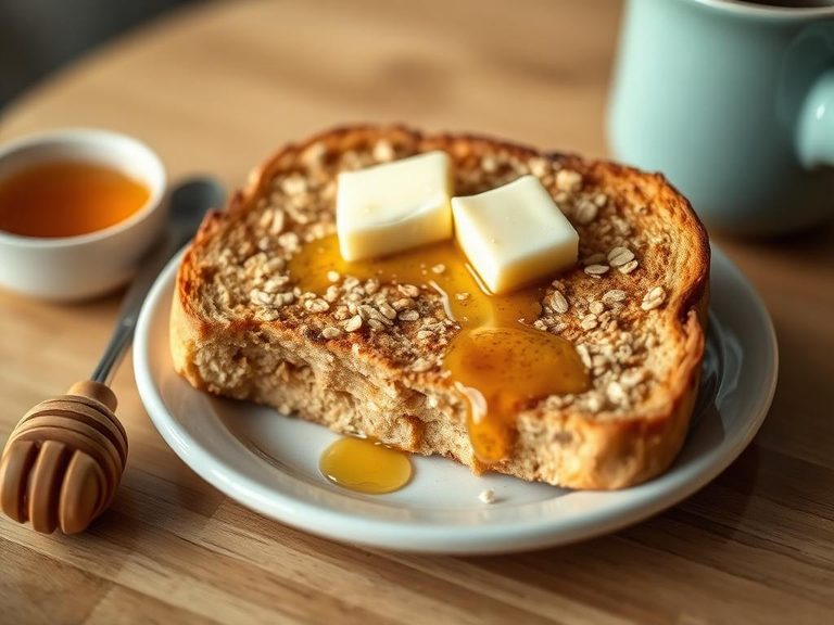 Oatmeal toast with butter and honey