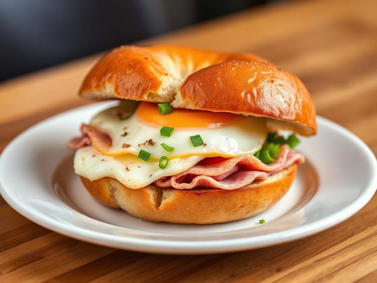 Open-Faced Ham and Egg Bagel