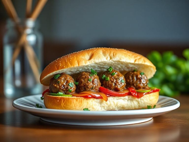 Open-faced meatball sandwich