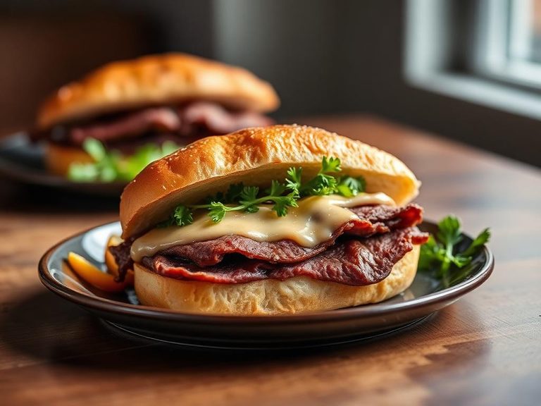 Open-faced roast beef melt
