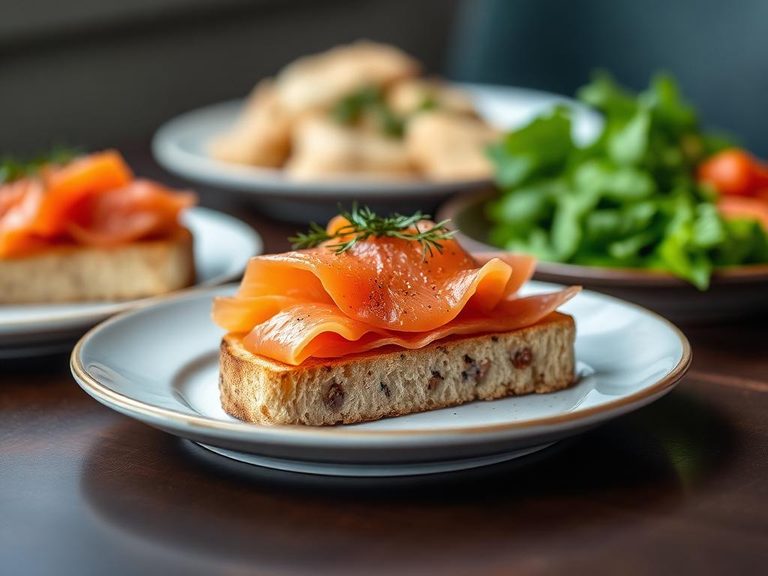 Open-faced sandwich with smoked salmon