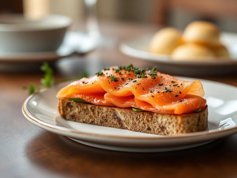 Open-faced smoked salmon sandwich