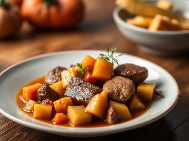 Opossum stew with root vegetables