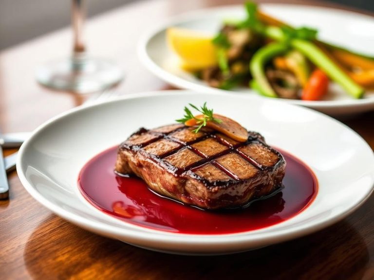 Ostrich Oyster Steak with Red Wine Reduction