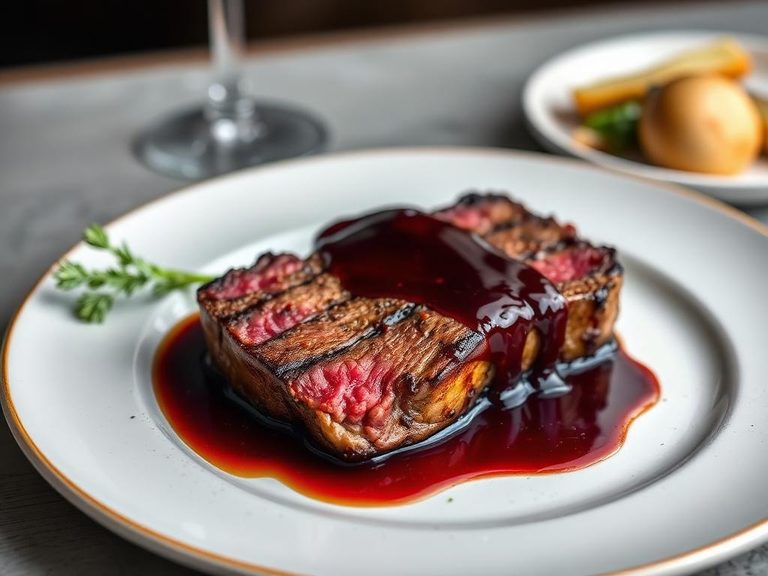 Ostrich Steak with Red Wine Reduction