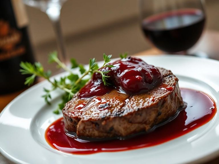 Ostrich Steak with Red Wine Sauce