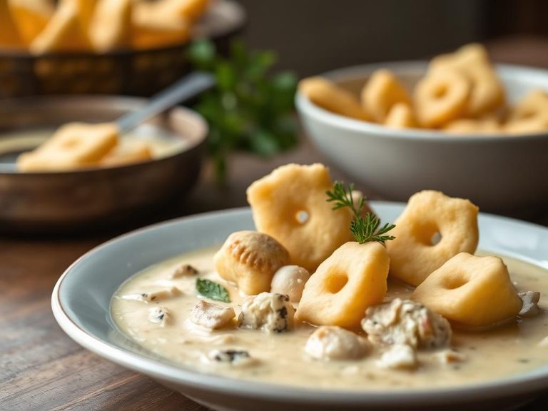 Oyster crackers in clam chowder