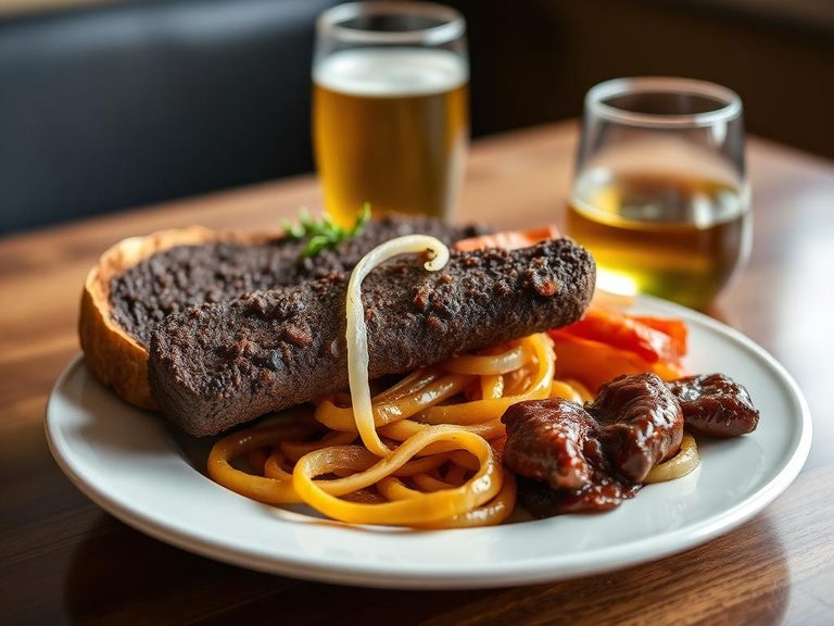 Paired with dark bread, onions, and beer