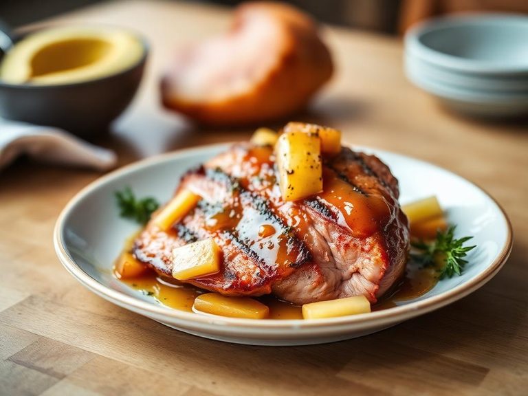 Pan-broiled ham steak with pineapple glaze