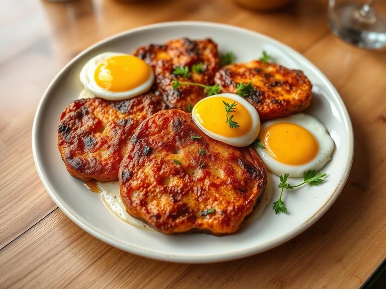 Pan-fried and served with eggs for breakfast