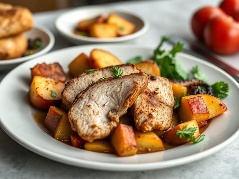 Pan-fried Pork with Roasted Potatoes and Veggies