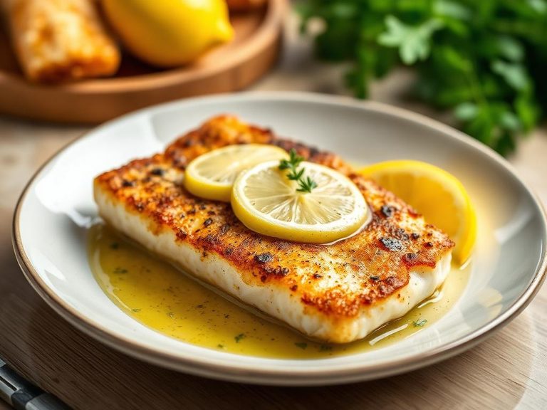 Pan-fried sea bass with lemon butter