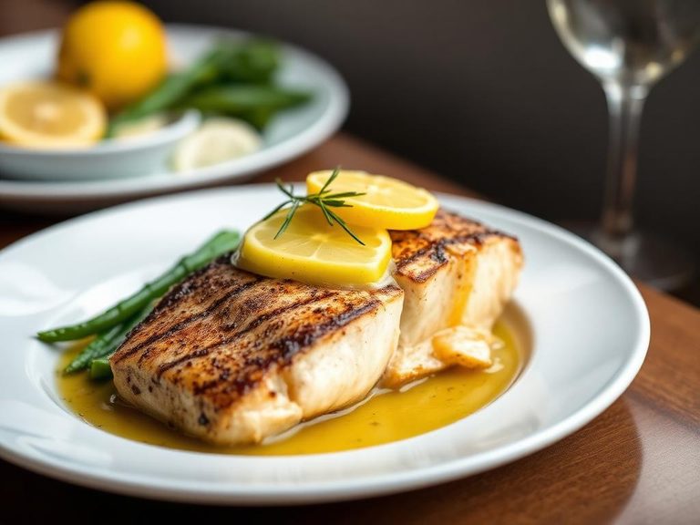 Pan-seared bass with lemon butter