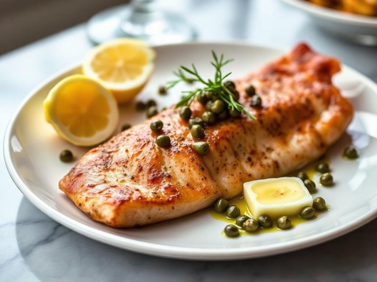 Pan-seared cusk with capers and butter