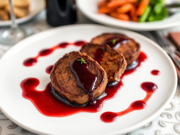 Pan-seared elk medallions with a red wine reduction