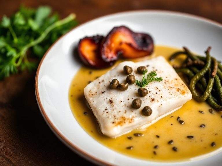 Pan-Seared Halibut with Caper Sauce
