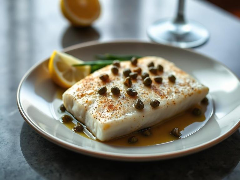 Pan-seared halibut with lemon-caper butter