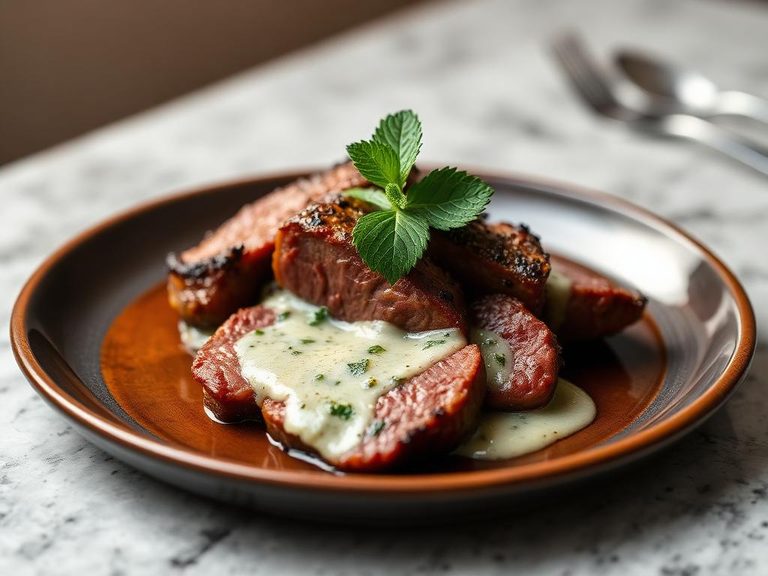 Pan-Seared Lamb Loin with Mint Sauce