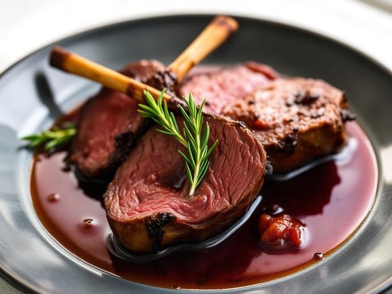 Pan-Seared Lamb with Rosemary and Red Wine Reduction