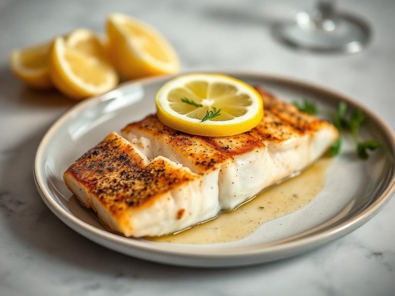 Pan-seared lingcod with lemon