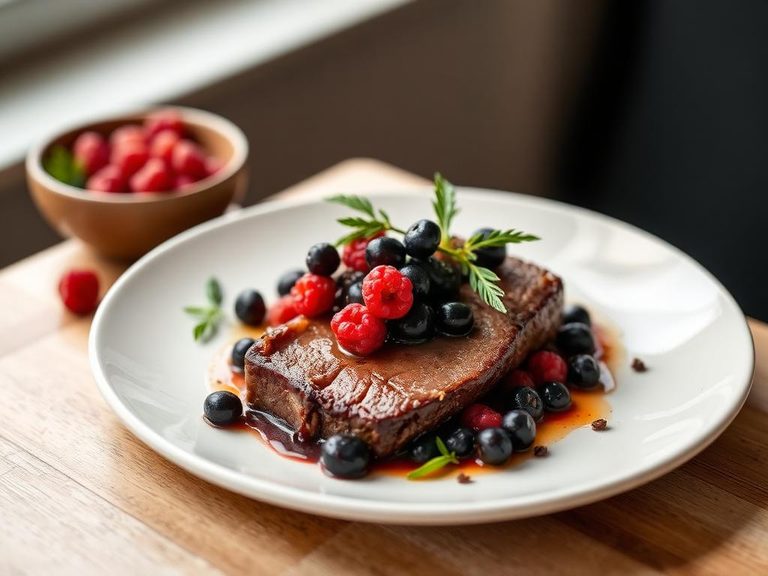 Pan-seared liver with wild berries