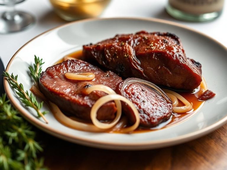 Pan-seared moose liver with onions