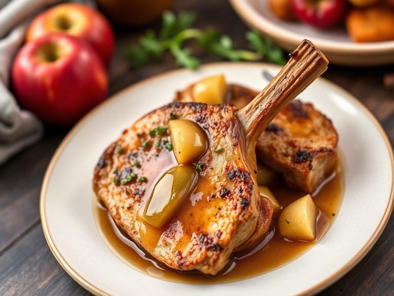 Pan-seared pork chops with apple sauce